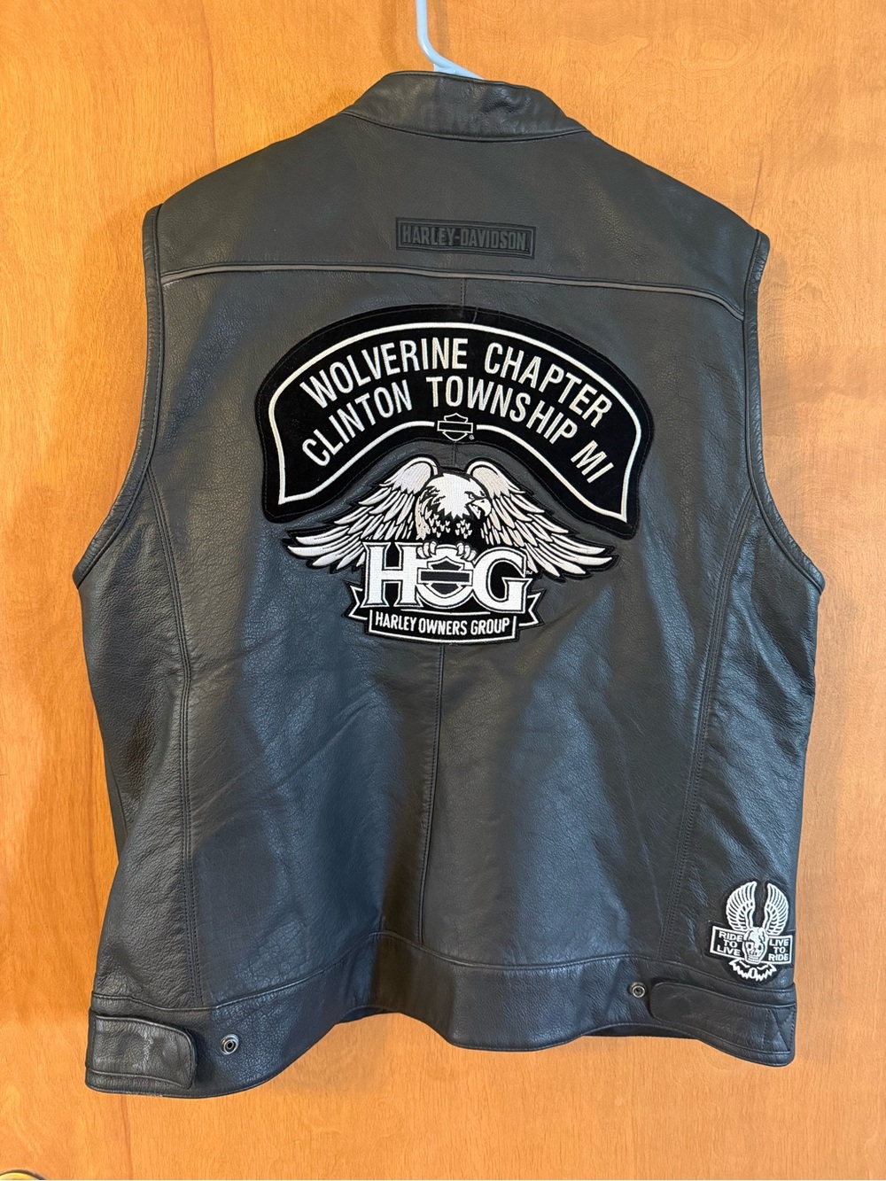 Harley-Davidson Black Leather HOG Wolverine Chapter Back Patch Vest